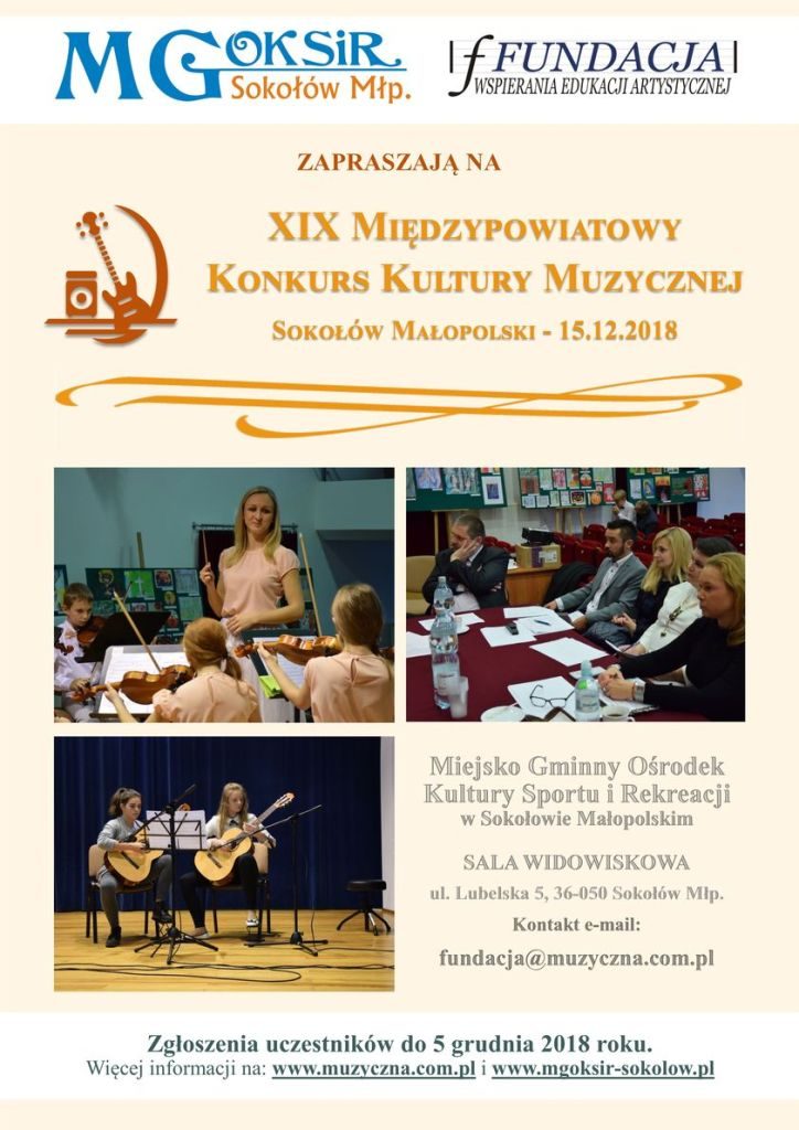 Zapraszamy Na Xix Mi Dzypowiatowy Konkurs Kultury Muzycznej Szko Y