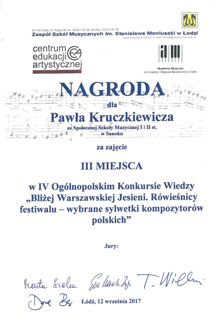 Sukces ucznia Społecznej Szkoły Muzycznej w Sanoku